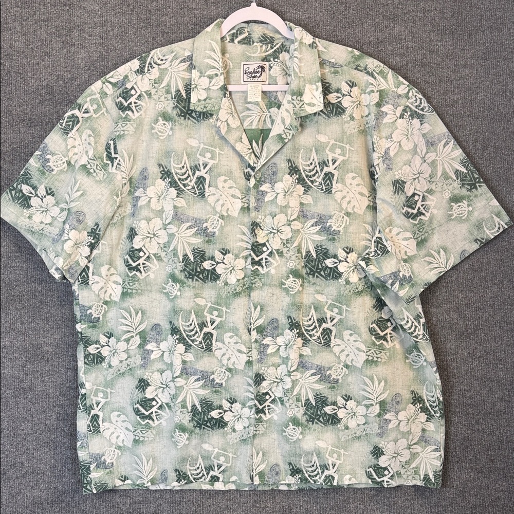 Paradise Style Hawaii Green Floral Turtles Surfers Men's Short Sleeve Shirt 3XL